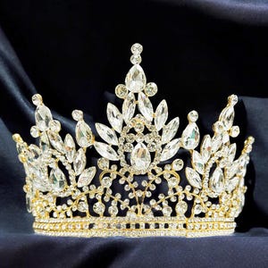 Königliche Prinzessin Krone, klassisches Braut Kopfstück, Kristall Gold Krone, klare Kristall Krone, Universal Festzug Krone, Heimkehr Königin XL Krone