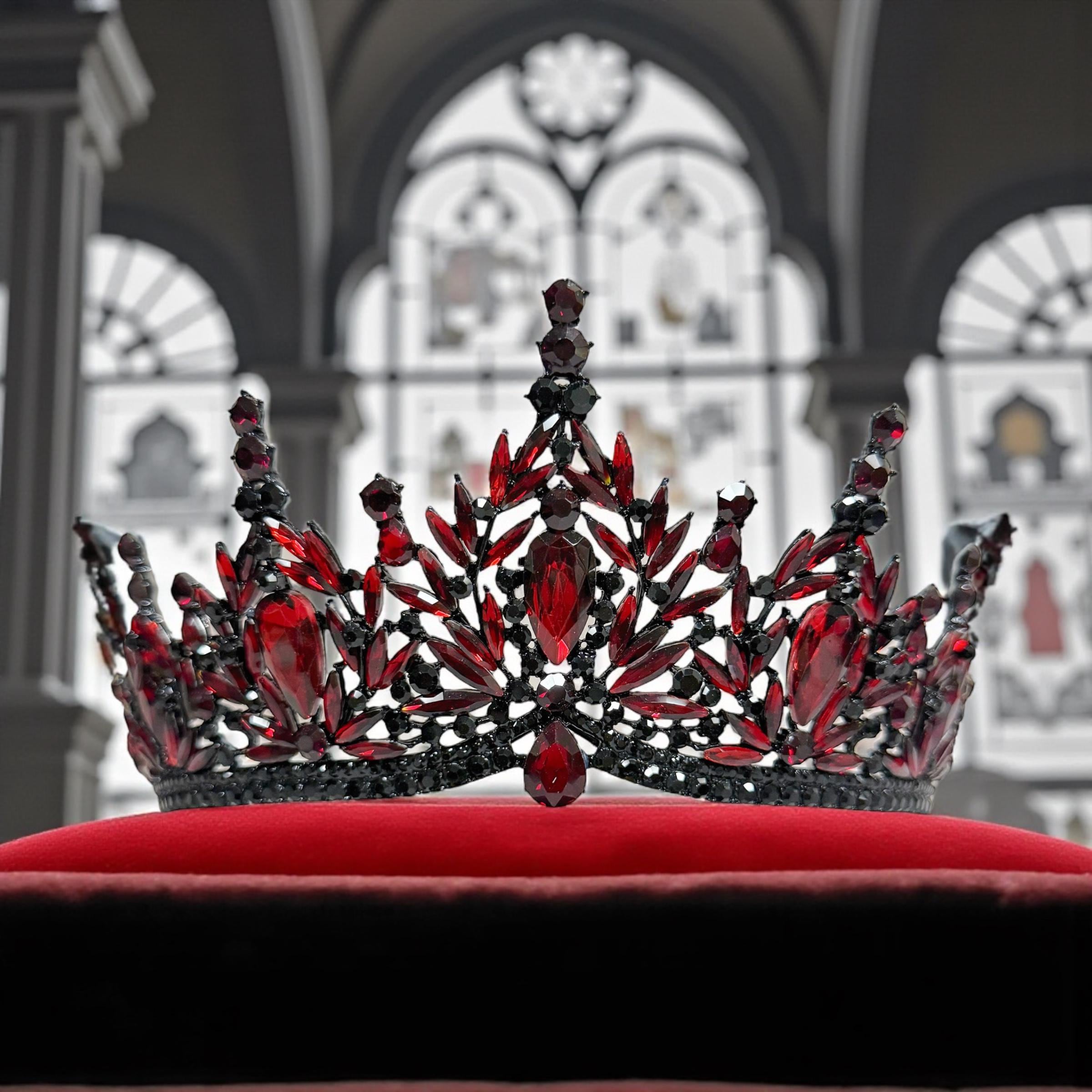 Red Crystal Tiara, Gothic Wedding Headpiece, Dark Queen Tiara, Cosplay Costume Red Crystal Tiara, Gothic Wedding Headpiece, Dark Queen  main image 3