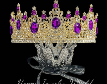 Royal Purple Rhinestone Crown for Men Wedding, Party, Costume,Hair Accessories, Halloween, Birthday, Masquerade,Gift. STUNNING or MONEY BACK