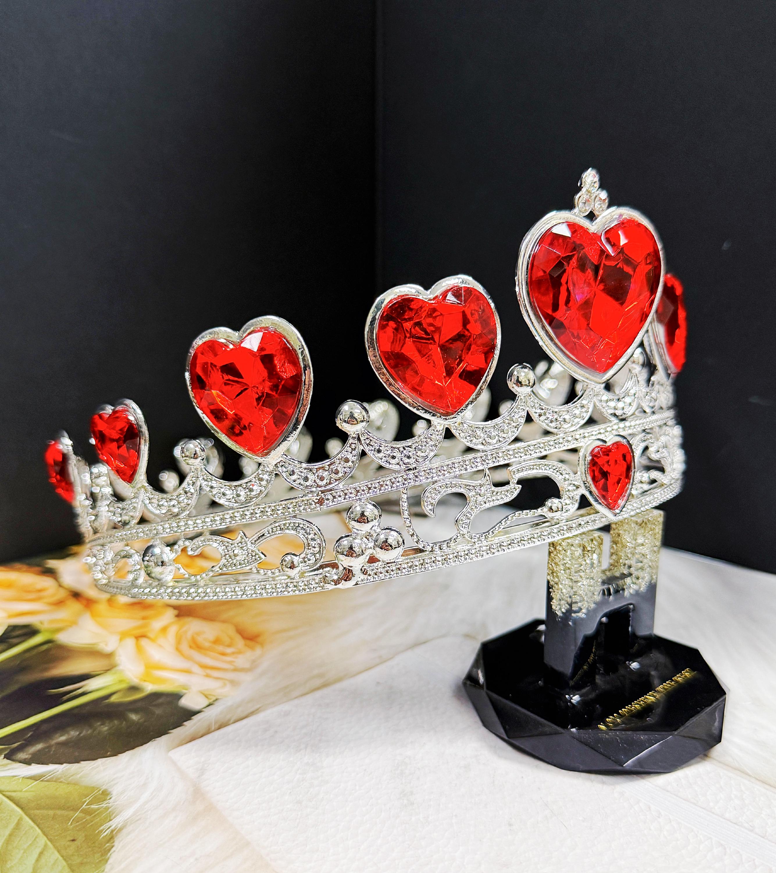 Love Crown, Queen of Heart Crown, Red Heart Crown, Gold Crown, Valentine Crown Gold Queen of Hearts Crown: Red Rhinestone Valentine main image 3