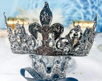 Vintage Gold Fleur-de-Lis Crystal Tiara - Vintage Women Accessories Fleur De Lis Gold King Crown: Medieval Baroque Cosplay Tiara  main image 4