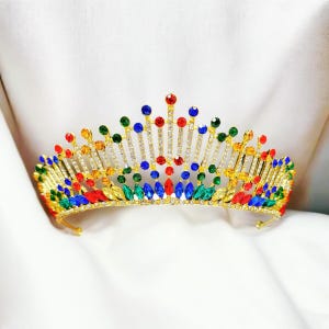 Rainbow Tiara, LGBTQ Headpiece, Pride Parade Crown, Multicolor Gold Tiara, Princess Headband, Quinceanera Crown, Headpieces for Birthday