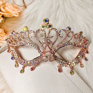 Venetian Masquerade Mask, Mardi Gras Gold Mask, Elegant Rainbow Teardrop Mask, Glamorous Party Mask, Prom Birthday, New Year, Theatrical