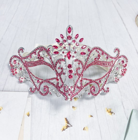 Pink Rhinestone Masquerade Mask: Silver Prom Costume Mask - Etsy