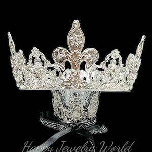 Fleur de Lis-kroon |Elegante kroon voor bruiloften en speciale gelegenheden | Handgemaakte zilveren kroon | Zilveren bruiloftaccessoire | Koninklijk hoofddeksel