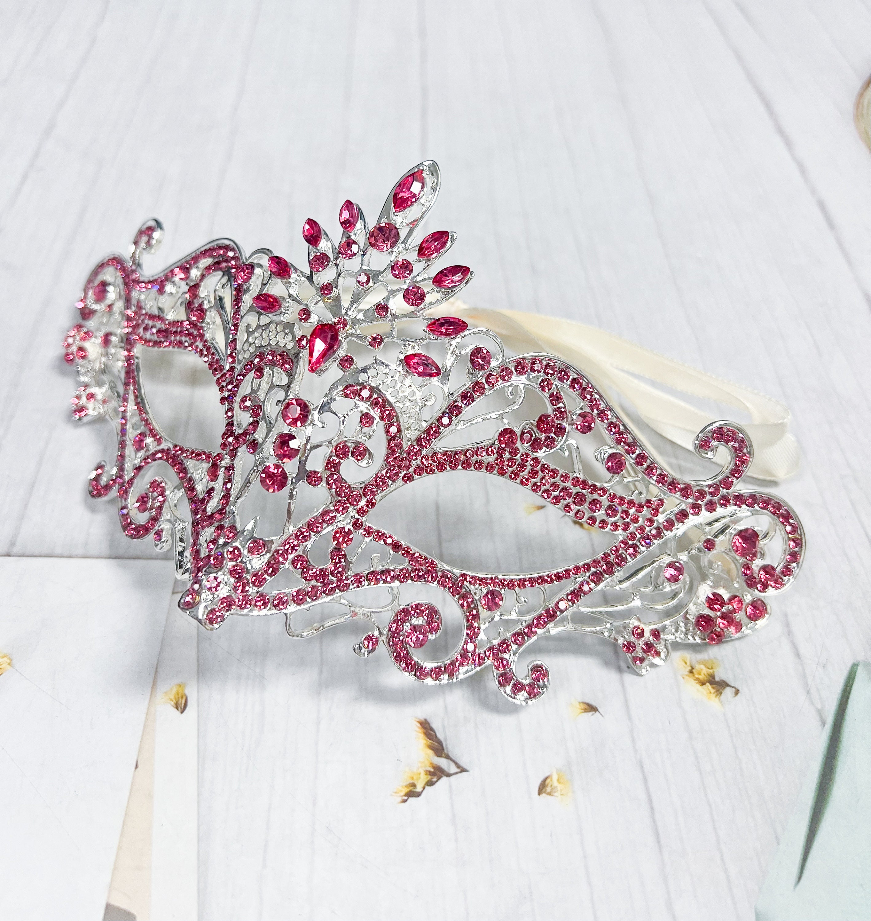 Pink Rhinestone Masquerade Mask: Silver Prom Costume Mask - Etsy