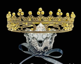 Royal King Crowns for Men, Full Round Men&#39;s Gold Crowns Wedding Party Costume Hair Accessories Halloween Birthday Masquerade Prom Gift