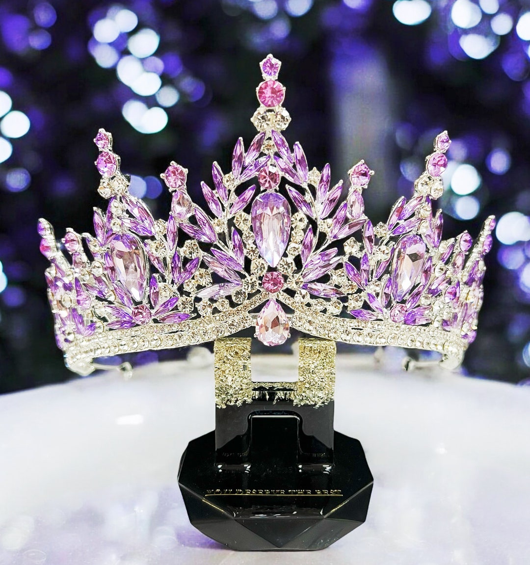 Firm Price Gold and Lavender Crystal Tiara - Elegant Hair Crown Gold Purple Tiara Crown Princess Queen headress jewelry  main image 2