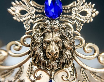 Couronne Cheveux Bijoux Roi Royal Diadème Hommes Métal Grands diadèmes pour Halloween Costume (Or