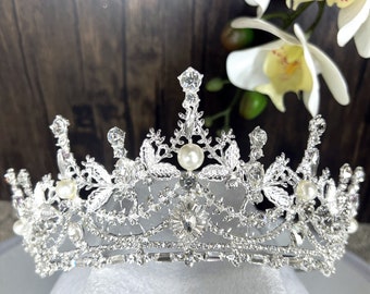 Silver Pearl Crown | Wedding Headband | Queen Tiara | Ren Faire Crown | Celestial Crown | Royal Headpiece | Sunburst Headband | Gift for Her