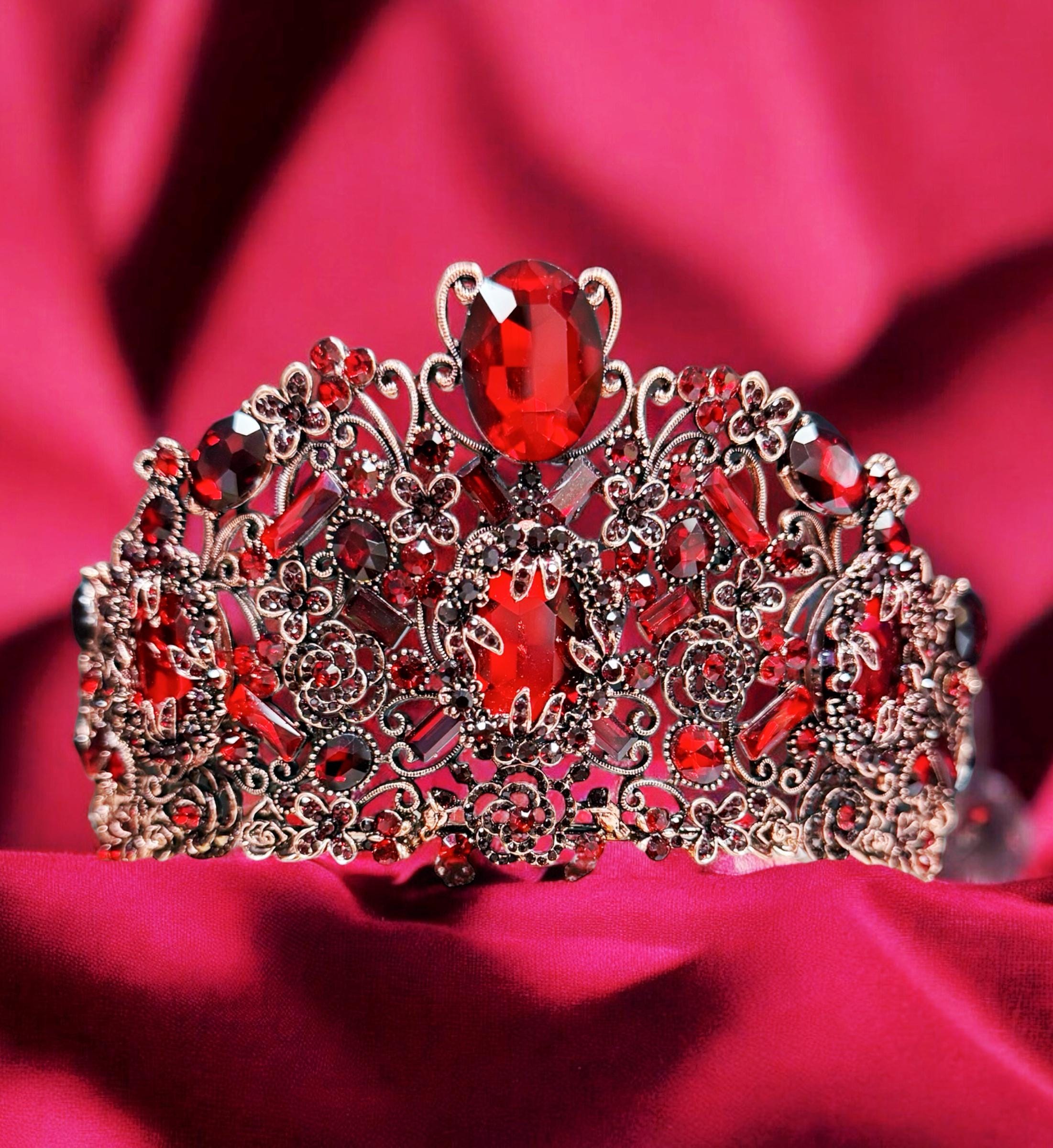 Handmade Burgundy Crystal Crown: Victorian Queen Tiara - Etsy display picture 2