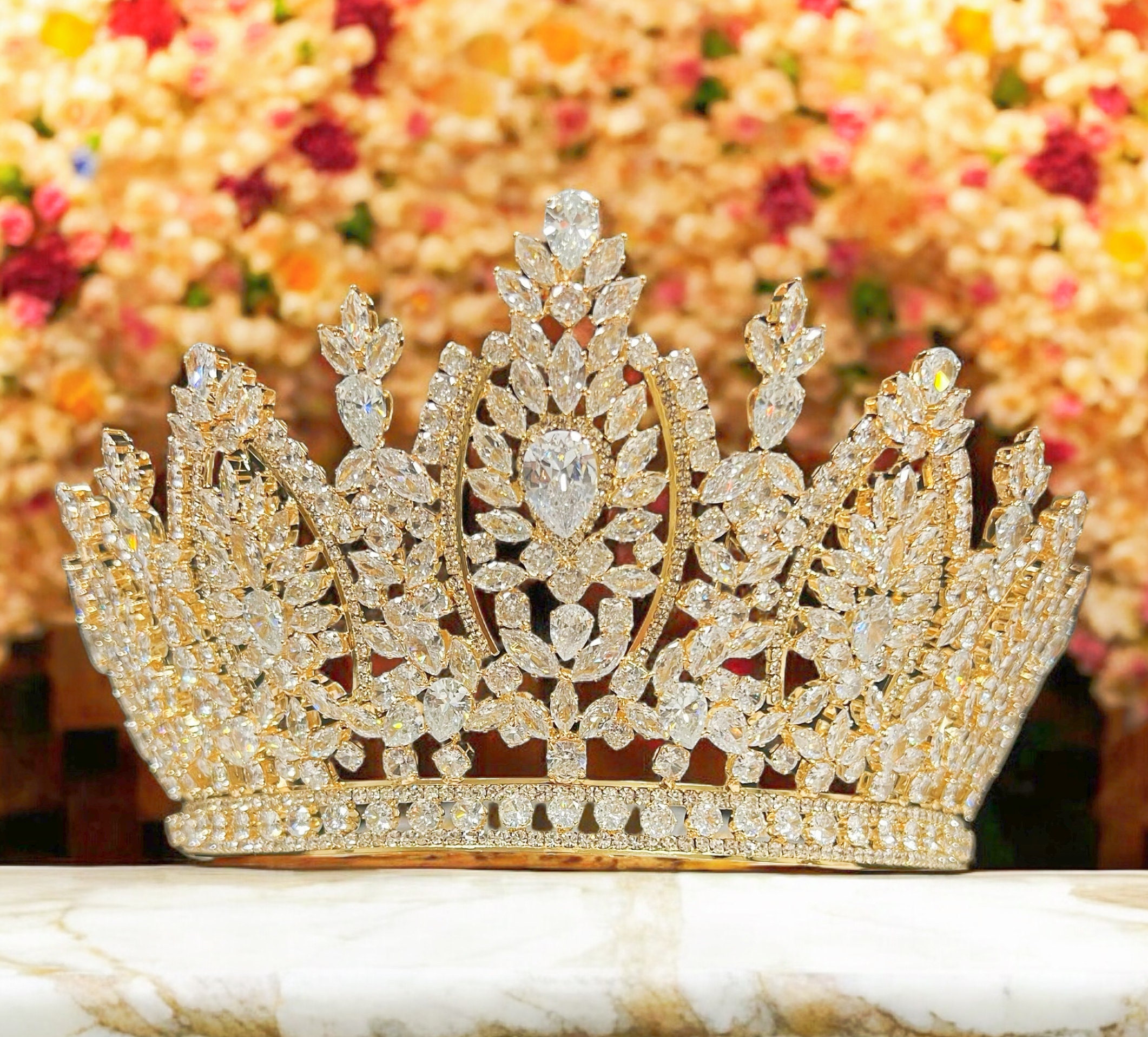 Luxury Bridal Headpiece, Gold Crown, Princess Tiara, Cubic  display picture 1