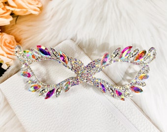 Silver Base AB Rhinestone Mask, Masquerade Mask, Prom Mask, Mardi Gras Mask, Party Mask, Masquerade Wedding, Masquerade Ball, Gala Event