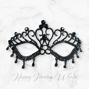 Black Crystal Masquerade Mask: Gothic Teardrop Mask