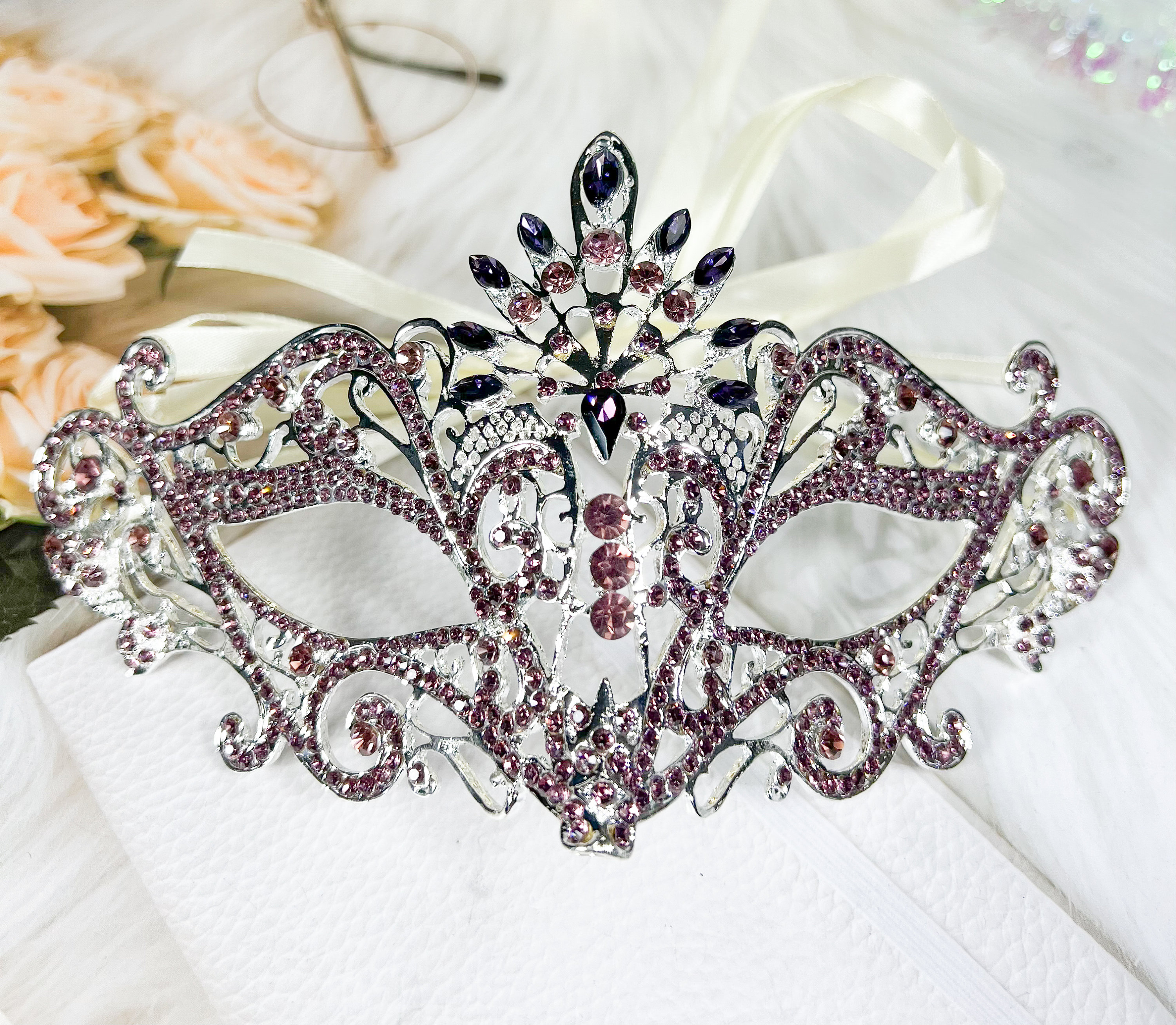 Fstrend Maskerade Maske Mit Strass – Venezianische Karnevalsmaske Für Damen, Mit Gummiband, Für Party & Kostüm