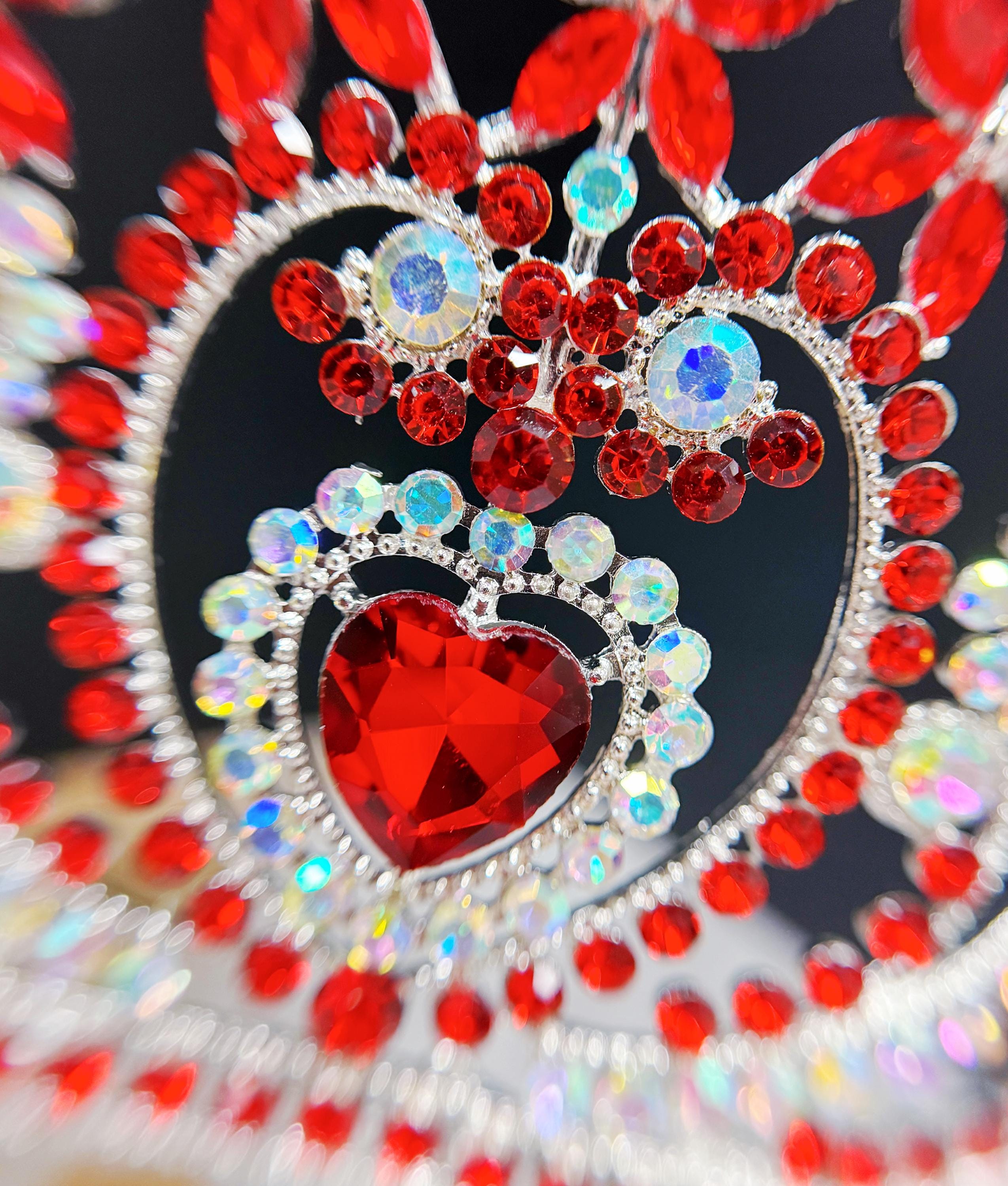 Crystal heart tiara, silver crystal tiara, red stone tiara, Bridal headpiece Red Red Heart Crystal – Baroque Tiara For Weddings  main image 3