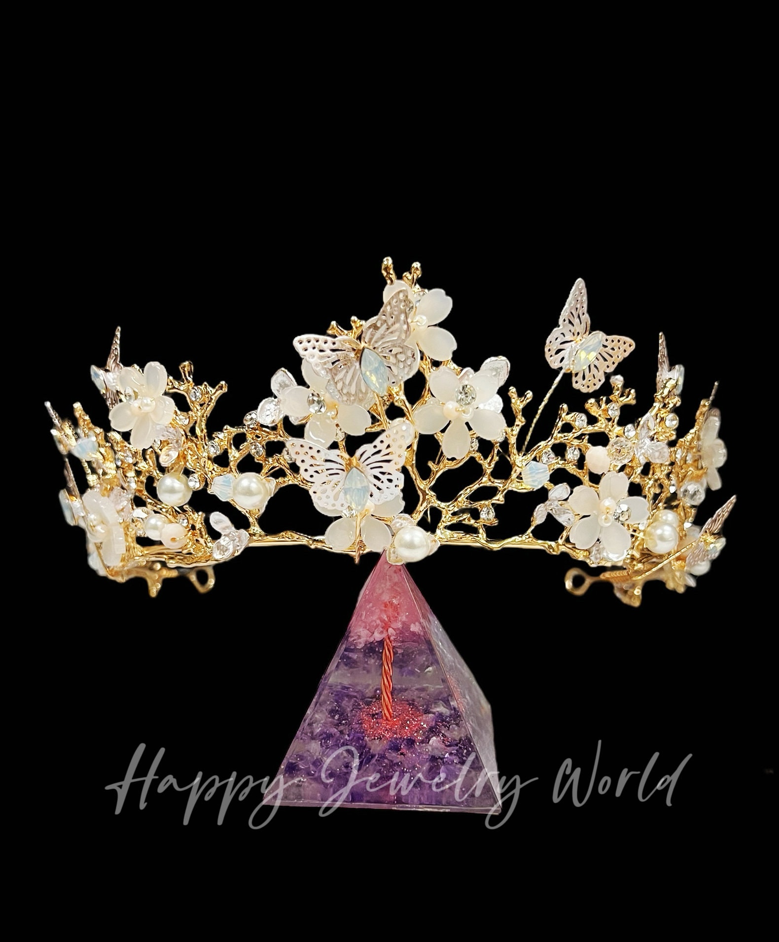 Gold Butterfly Wedding Tiara: Pearl Crystal Bridal Crown - Etsy display picture 1