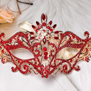 Masquerade Mask Luxury Crystal, Rhinestone Eye Red Mask, Elegant Party Mask, Birthday, New Year, Theatrical, Mardi Gras, Wedding, Prom, Gift