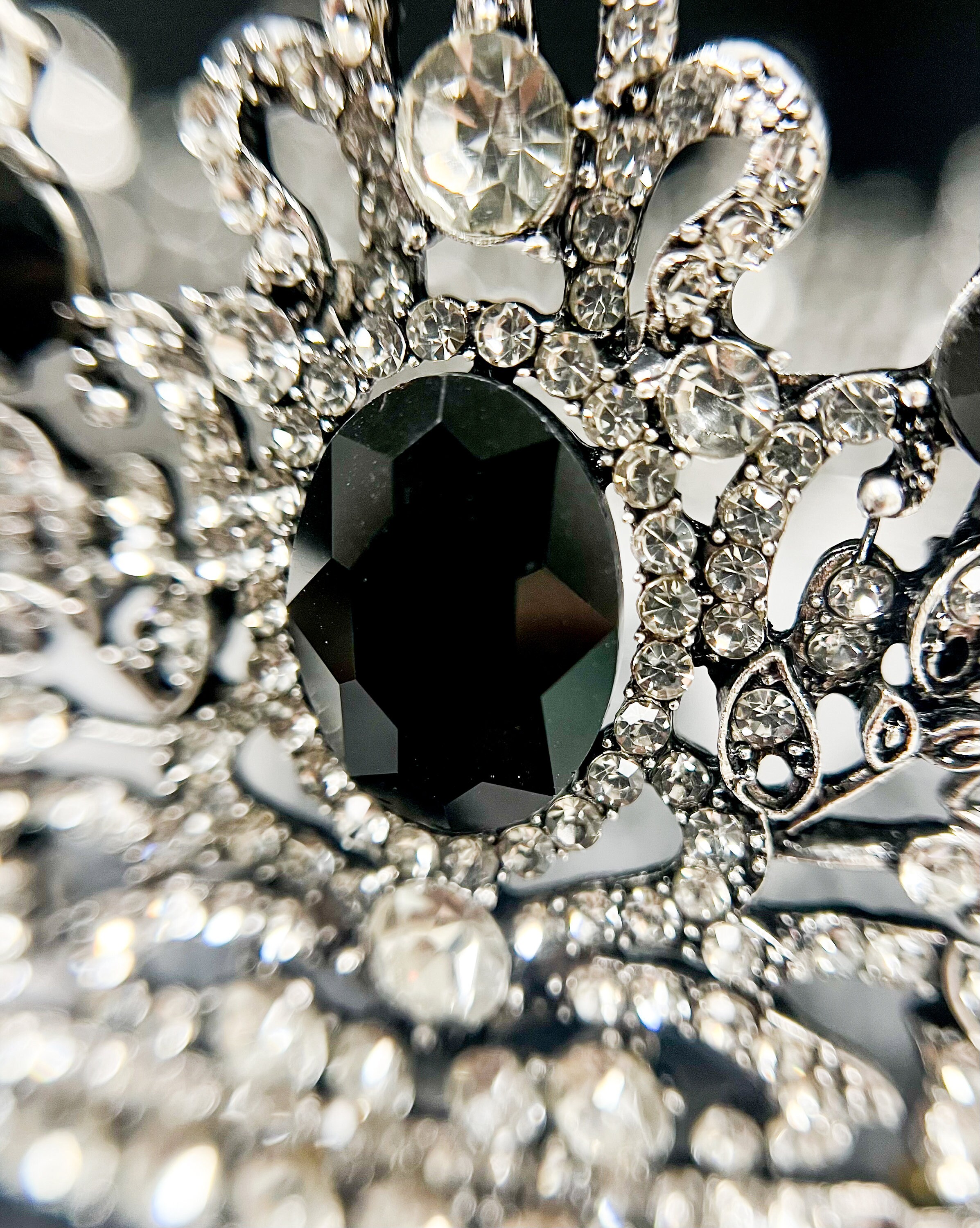 Luxury Silver Crown, Royal Gothic Crown, Black Crystal Crown, Beaded XL Crown Royal King Black Crystal Crown, Wedding Silver Crown  main image 4