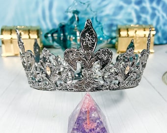 Vintage Royal Crown for Men's, Gun Metal Fleur De Lis Crown, Wedding, Party, Costume, Cosplay, Birthday, Masquerade, Prom, New Year, Gifts
