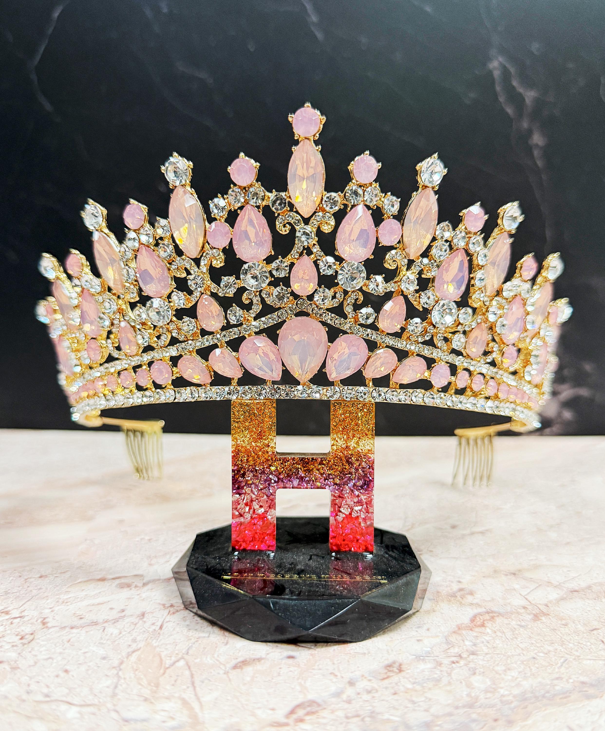 Gold and Hot Pink Jeweled Tiara Headpiece Pink Gem Rhinestone Tiara: Gold Heart Princess Crown - Etsy main image 4