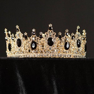 Corona de diamantes de imitación negros de rey real para hombres, bodas, disfraces, accesorios para el cabello, cosplay, fiesta de Halloween, corona de cumpleaños, baile de máscaras