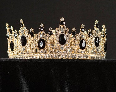 Black Crystal Baroque Royal Crown Tiara - King Crown For Men Women, Halloween Costume, Birthday & Party Decor