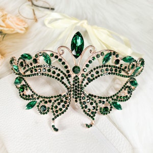 Butterfly Green Masquerade Mask, Wedding Party Gold Eye Mask, Cosplay, Costume, Masquerade Ball, Mardi Gras, Prom, Fashion Jewelry, Gifts