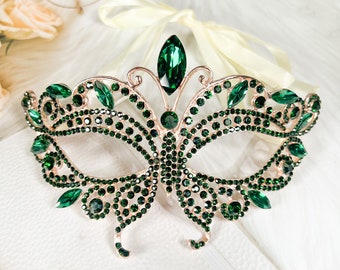 Butterfly Green Masquerade Mask, Wedding Party Gold Eye Mask, Cosplay, Costume, Masquerade Ball, Mardi Gras, Prom, Fashion Jewelry, Gifts