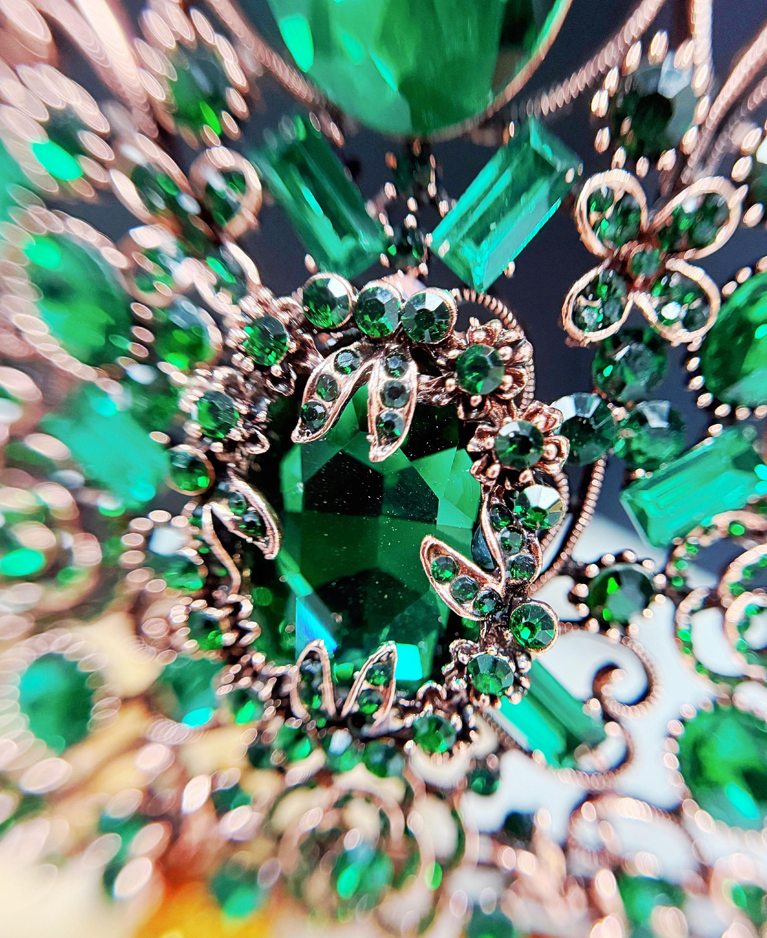 Flower Crystal Crown, Victorian royalty crown, Emerald tiara, Quinceanera crown Emerald Green & Gold Tiara: Quinceanera, Wedding, Birthday  main image 3