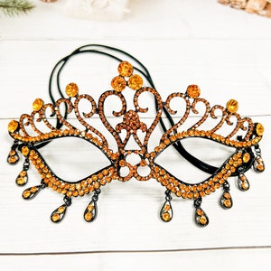 Amber Crystal Masquerade Mask, Masquerade Wedding Mask, Black Party Mask, Cosplay Mask, Masquerade Ball Mask, Prom Mask, Halloween Mask
