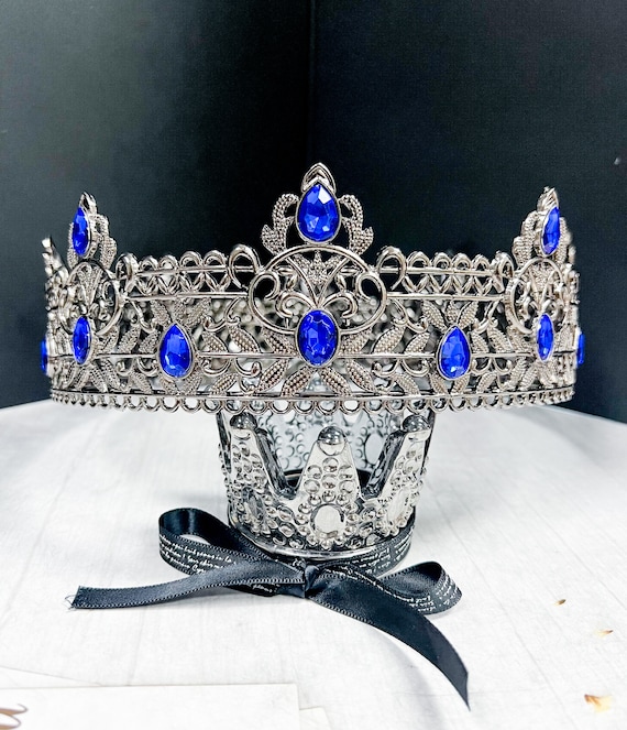 Royal King Crown, Blue Crystal Silver Rhinestone Wedding  display picture 1
