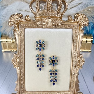 Braut Ohrringe, Sapphire Blau Lange Ohrringe, Statement Braut Ohrringe, Hochzeit Kristalle Ohrringe, Gold Ohrringe, Geschenk für Mama