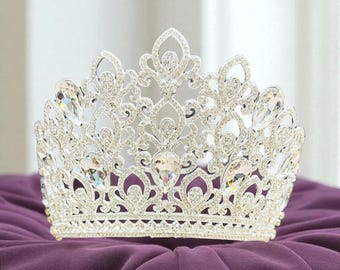 Silver Bridal Crown: Rhinestone Wedding Hair Jewelry, XL Adult Size
