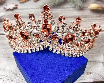 Crystal Royal Queen Rose Gold Tiara, Headband, Wedding, Pageant, Birthday, Party, Prom, Rose Gold Crown, Princess Headpieces, Gift for Her