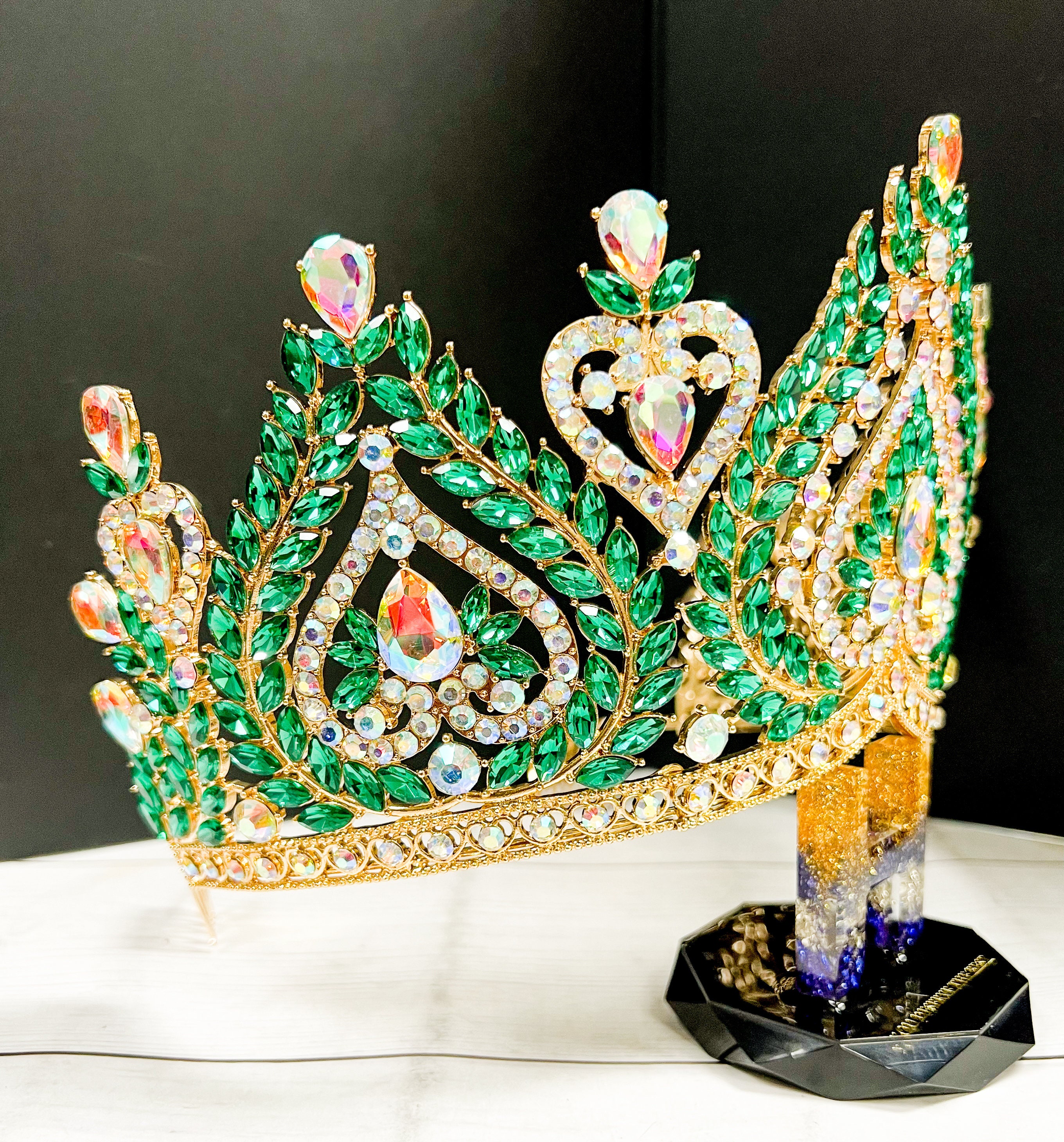 Green Crystal Queen Crown: Rhinestone Pageant Tiara (XL) - Etsy display picture 1