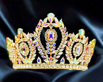 Crystal AB Rhinestone Gold Princess Crown: Wedding Pageant  display picture 1