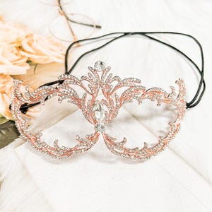 Masquerade Mask for Women, Rose Gold Mask, Clear Crystal Mask, Venetian Masquerade Mask, Prom Eye Mask, Masquerade Ball Mask, Met Gala Mask