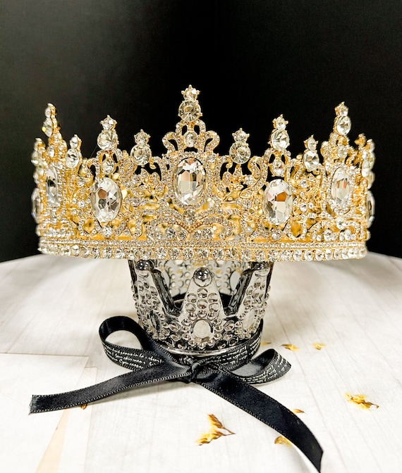 Tiara Corona Con Strass - Oro E Diamante Bianco 15x5.5 Cm Per Sposa E Feste