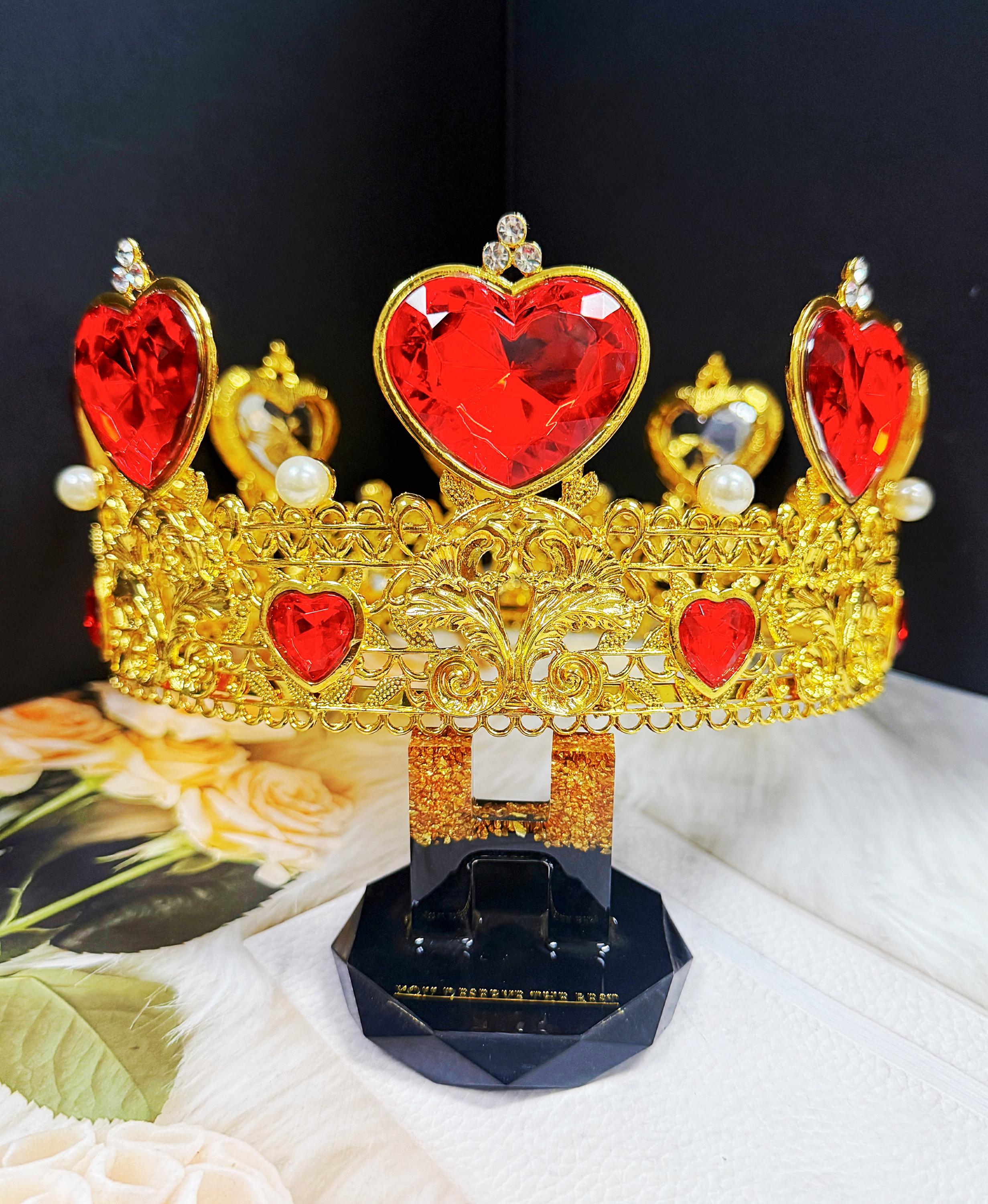 Quinceanera Crown, Red Rhinestone Crown, Large Size Crown, Gold Crystal Crown il_fullxfull.6275373877_d53m.jpg main image 2
