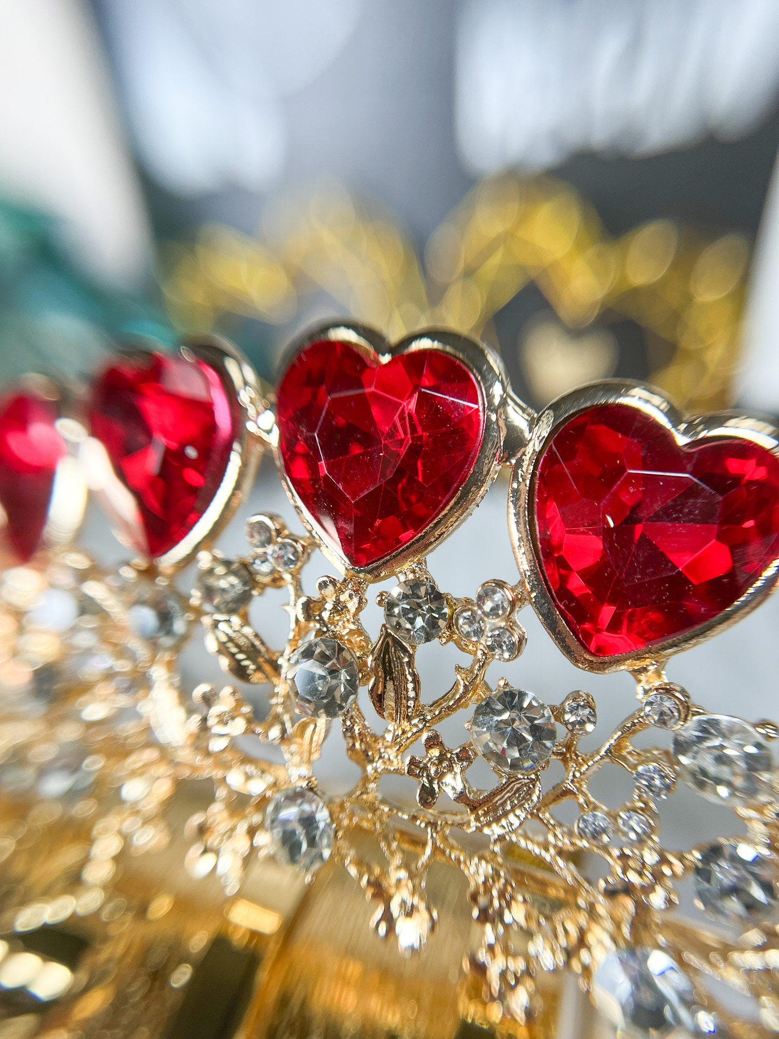 Love Crown, Queen of Heart Crown, Red Heart Crown, Gold Crown, Valentine Crown Gold Queen of Hearts Crown: Red Rhinestone Valentine main image 4
