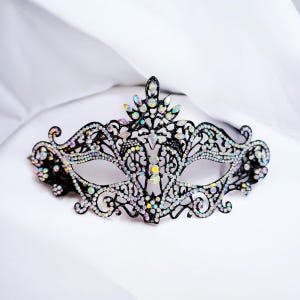 Iridescent Crystal Masquerade Mask: Black Rhinestone Party Mask