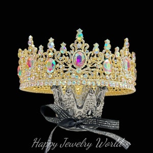 Royal Queen Crown for Women, Gold Wedding Crown, AB Crystal Crown, Cosplay, Costume, Wedding Headpiece, Halloween Crown, Birthday Crown