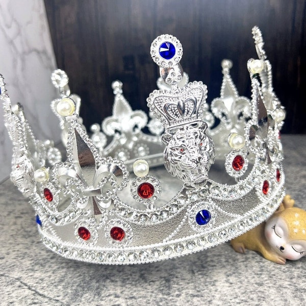 Luxury King Crown | Men Full Crown | Large Party Crown | Prince Crown | Kings Costume Crown | Urban Crown | Men Crystal Crown | Silver Crown