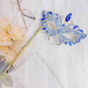 Blue Crystal Masquerade Mask: Met Gala Prom Ball Face Jewelry
