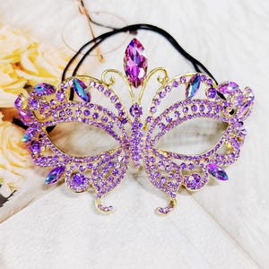 Purple Masquerade Ball Mask, Theatrical Mask, Party Mask, Gold Wedding Mask, Lavender Crystal Mask, Prom Mask, Met Gala Mask, Venetian Mask