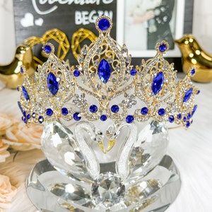 Blue Tiara and Crown for Women, Queen of Heart Crown, Royal Queen Crown, Princess Tiara for Bride Headpiece, Birthday Gift, Prom Crown