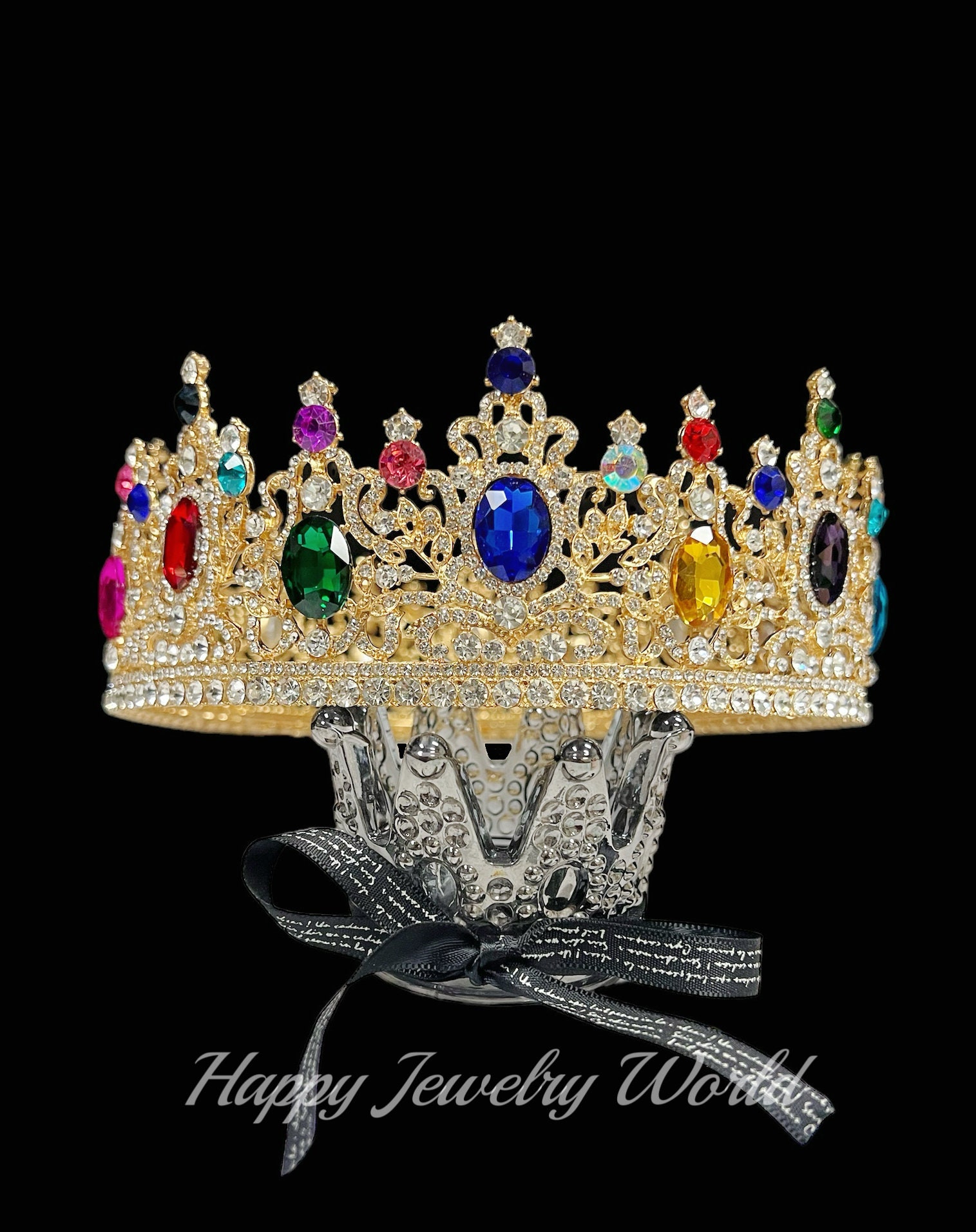 Gold Crown with Multicolored Jewels Amazon.com: YOUlDIANZI Queen Crown Rhinestone Wedding Crowns  main image 4