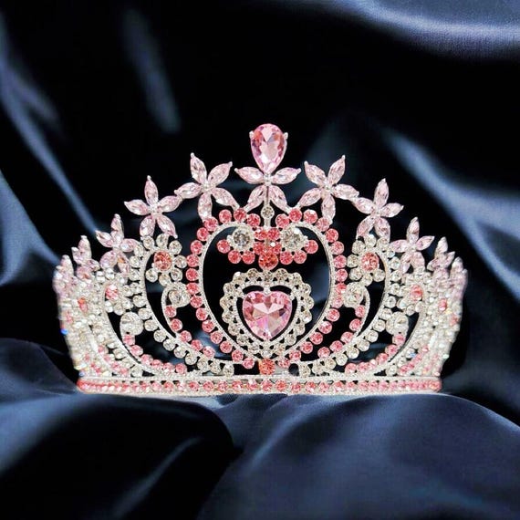 Crystal Heart Tiara: Silver Pink Stone Bridal Headband - Etsy