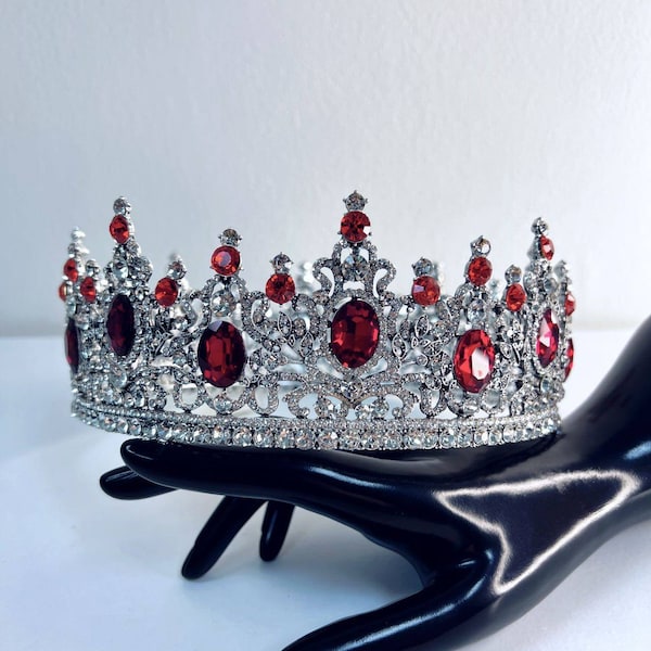 Red Rhinestone Crown | King Head Crown | Large Rhinestone Crown | Ren Faire Crown | Birthday Crown | Unisex Medieval Crown | Baroque Crown